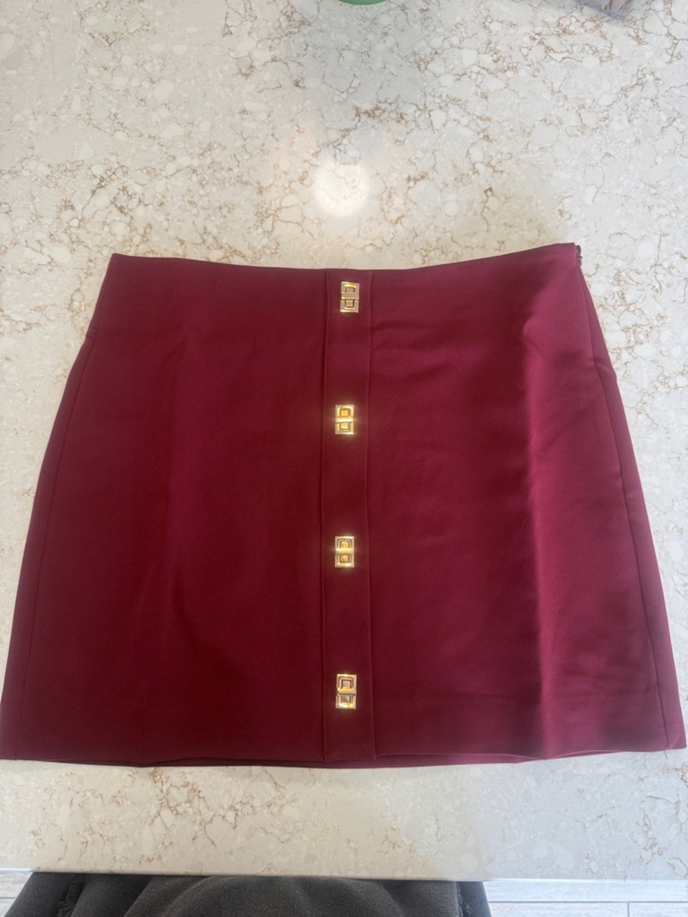 Commense Burgundy Mini Skirt with Gold Hardware